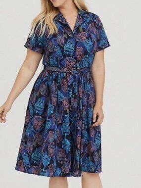 Torrid Her Universe Doctor Who TARDIS Collared Belted Retro Dress with Pockets